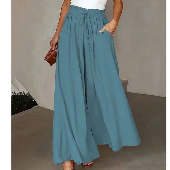 Classic Black Paper bag High Waisted Pockets Wide leg pants